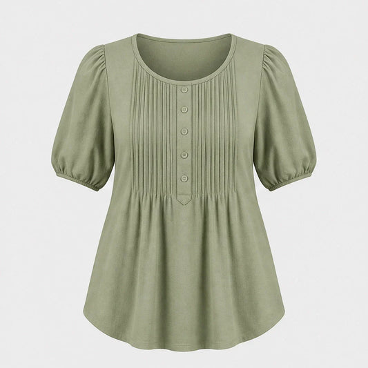 Sable™ – Pleated Front Puff Sleeve Soft Drape Top + 50% OFF