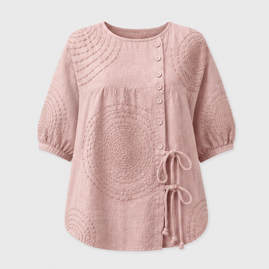 Linelle™ – Textured Embroidered Soft Linen Blouse +50% OFF