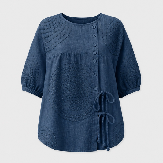 Linelle™ – Textured Embroidered Soft Linen Blouse +50% OFF