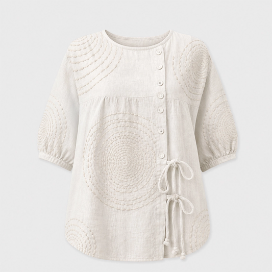 Linelle™ – Textured Embroidered Soft Linen Blouse +50% OFF