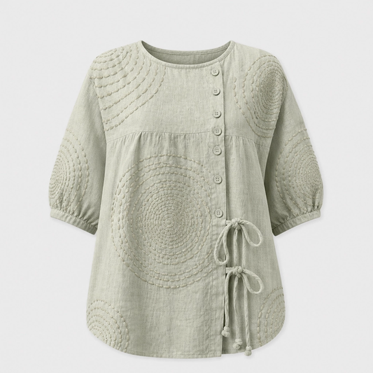 Linelle™ – Textured Embroidered Soft Linen Blouse +50% OFF