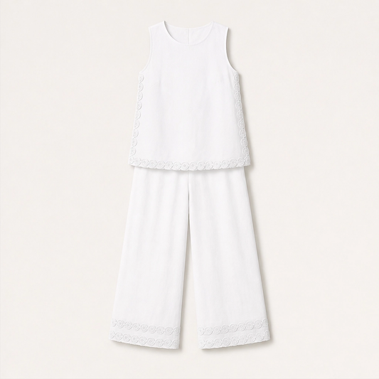 Velisse™ – Lace-Trim Sleeveless Top & Wide-Leg Trouser Set + 50% OFF