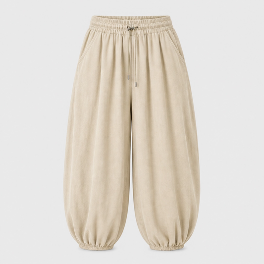 Drapelle™ – Pleated Lantern Trousers with Adjustable Waist & Deep Pockets + 50% OFF