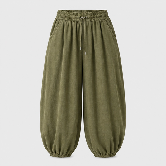 Drapelle™ – Pleated Lantern Trousers with Adjustable Waist & Deep Pockets + 50% OFF
