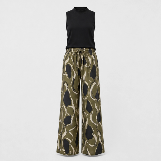 Maison Drape™ – Mock Neck Tank & Wide-Leg Printed Trouser Set +50% OFF