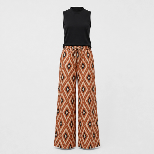 Maison Drape™ – Mock Neck Tank & Wide-Leg Printed Trouser Set +50% OFF