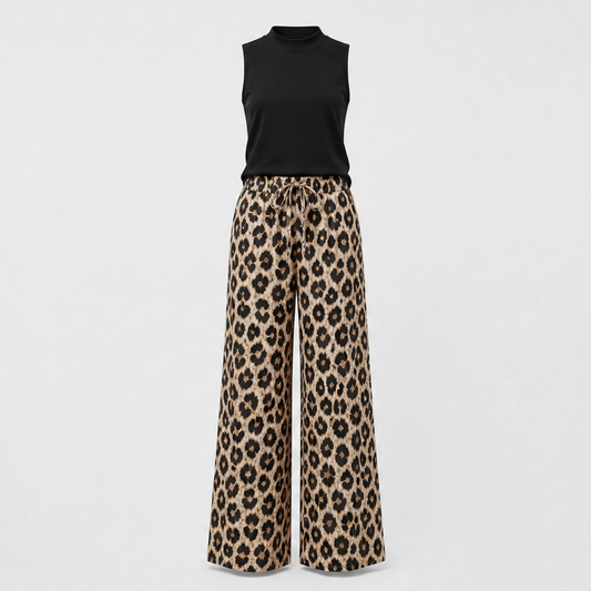 Maison Drape™ – Mock Neck Tank & Wide-Leg Printed Trouser Set +50% OFF
