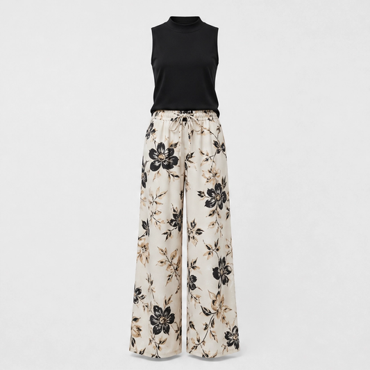 Maison Drape™ – Mock Neck Tank & Wide-Leg Printed Trouser Set +50% OFF