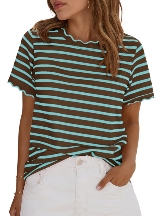 Scallise™ – Scalloped Neck & Sleeve Striped T-Shirt + 50% OFF