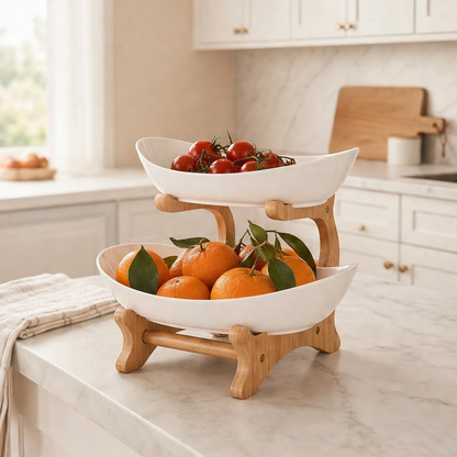 Grovely™ – Stackable Bamboo Multi-Tier Fruit Basket & Countertop Organizer + 50% OFF