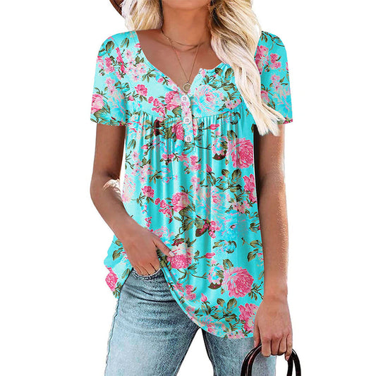 Willowmere™ – Flowy Floral Button-Up Short-Sleeve Tee + 50% OFF