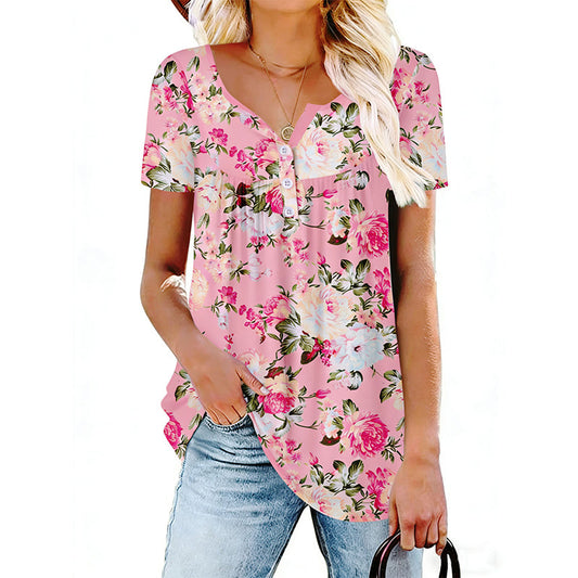 Willowmere™ – Flowy Floral Button-Up Short-Sleeve Tee + 50% OFF